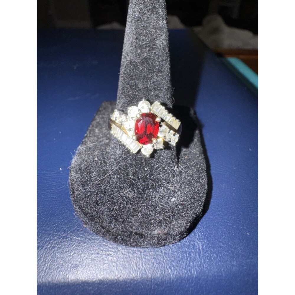Technibond Garnet & CZ Gold Tone Ring SZ 8